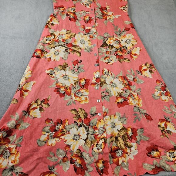 Vtg Clues Collection Dress Womens 14 Maxi Linen Blend Button Floral Cottagecore - Picture 3 of 11